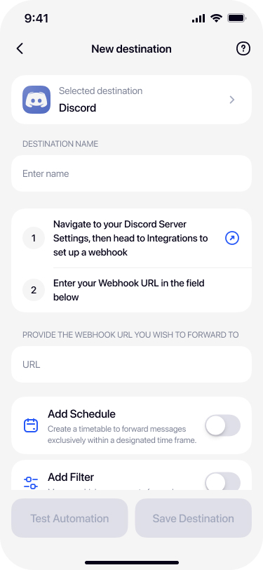 Saved Discord destination showing in Re:Text destinations list