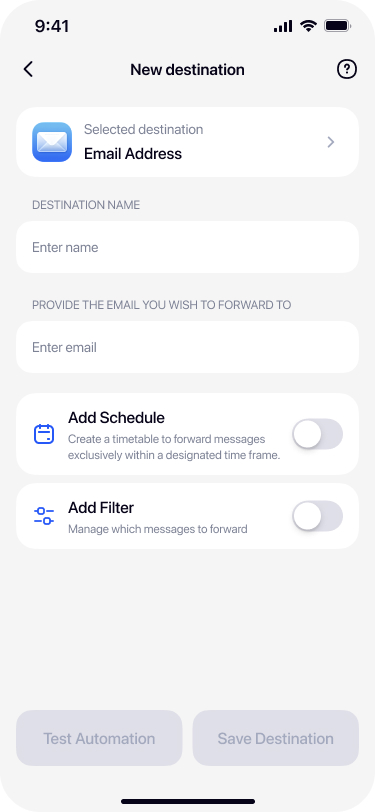 Selecting Email Address as SMS forwarding destination in Re:Text app on iPhone