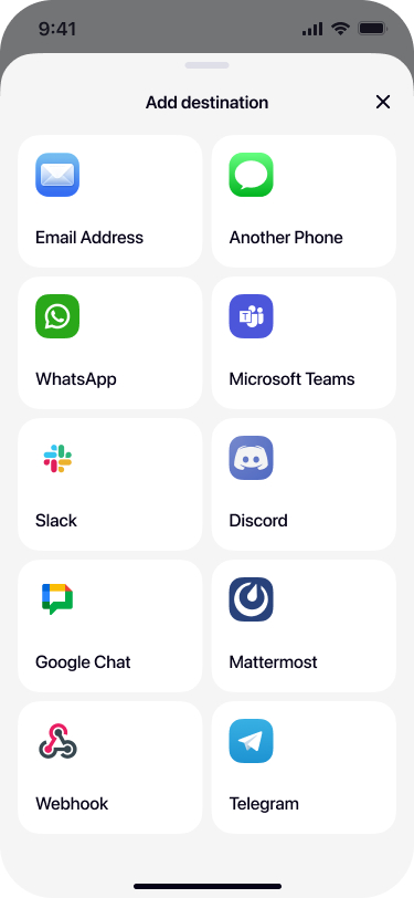 Selecting Telegram from destinations list in Re:Text SMS Forwarder iPhone app
